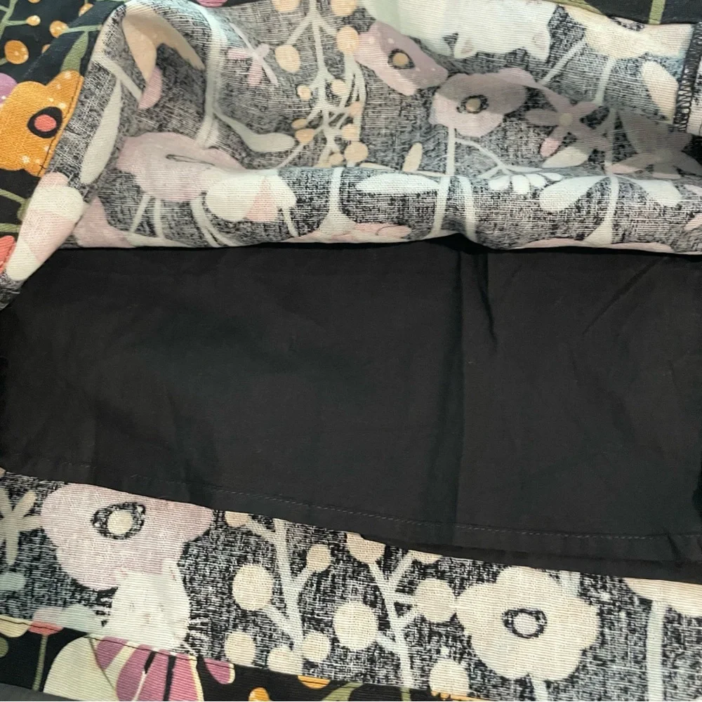 Modcloth Black Mini Skirt with Pink, Purple, Cream & Yellow Floral Cat Print - Picture 6 of 8